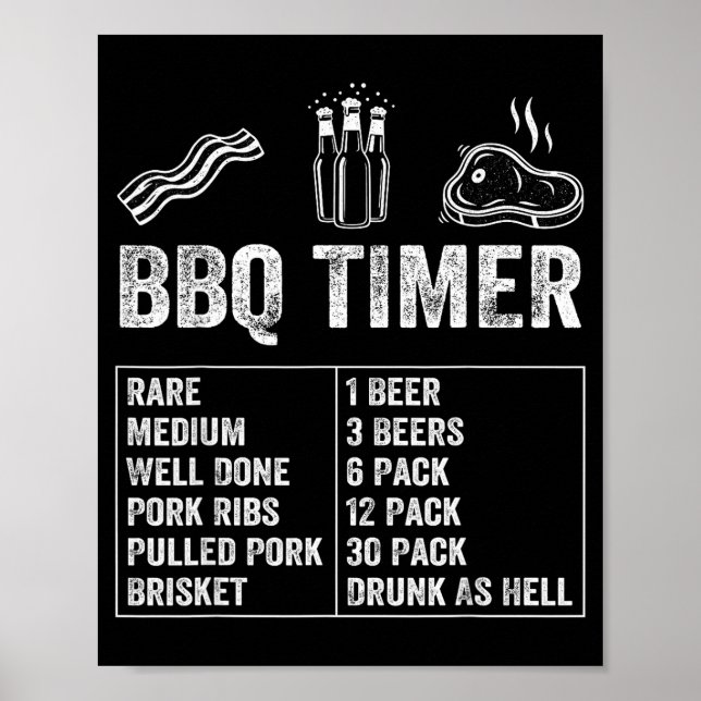 Funny Saying Bbq Timer Beer Grill Dad Barbecue Dri Poster (Vorne)