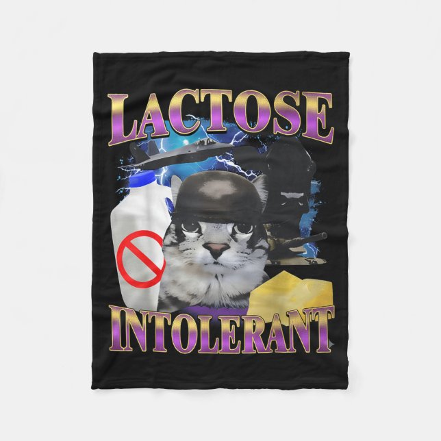 Funny Saying Lactose Intolerant Silly Cat Meme Cat Fleecedecke (Vorderseite)