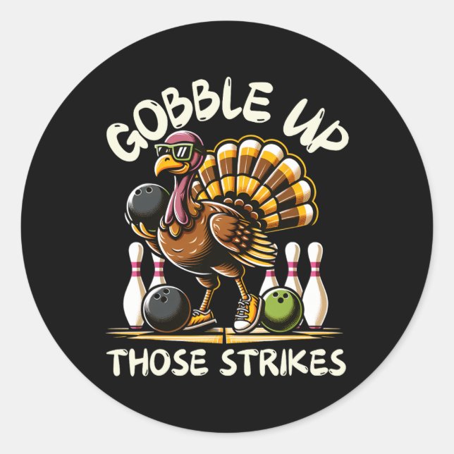 Funny Saying Turkey Playing Bowling Thanksgiving H Runder Aufkleber (Vorderseite)