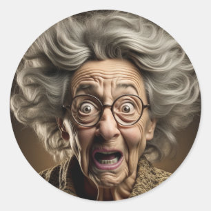 Funny Scanied Old Lady Ai Art Runder Aufkleber