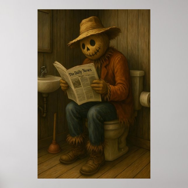 Funny Scarecrow Bathroom Print, Rustic Toilet Poster (Vorne)