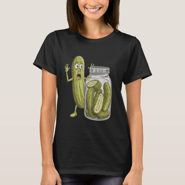 Funny Scared Pickle Cartoon Überraschend Pickle Cu T-Shirt (Vorderseite)