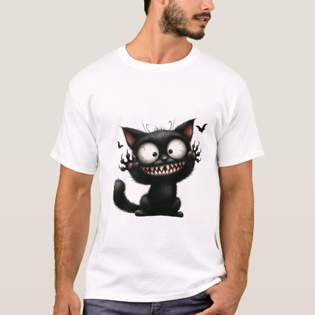Funny Scaredy Cat Wild Grin Halloween ✨🐾 T-Shirt (Vorderseite)
