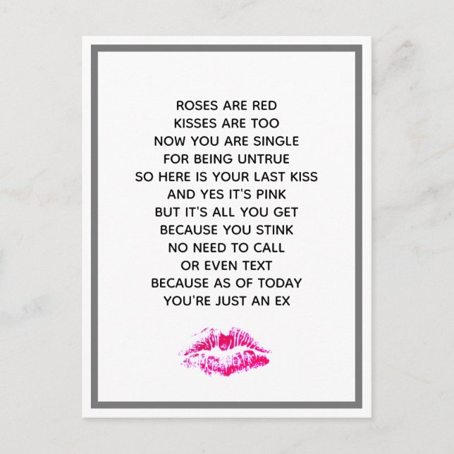 Funny Scheidung Rose sind rotes Gedicht Postkarte (Vorderseite)