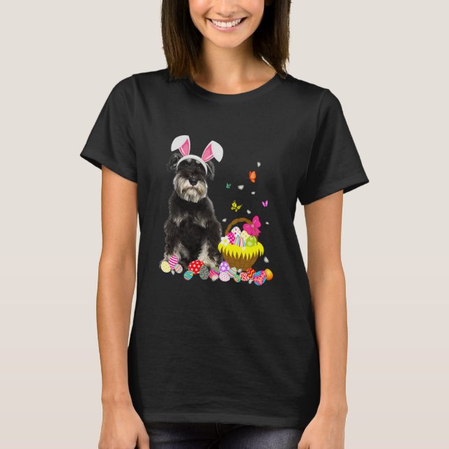 Funny Schnauzer Bunny Ostertag Hund T-Shirt (Vorderseite)