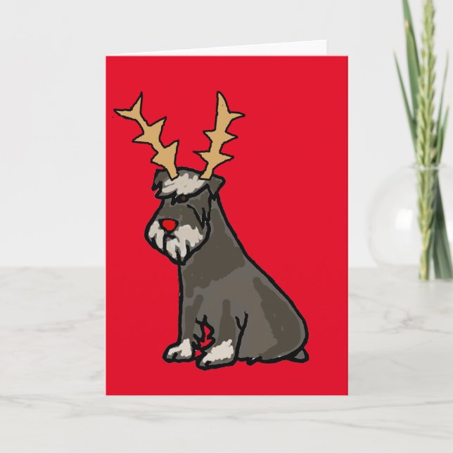 Funny Schnauzer mit Reindeer Antlers Weihnachten (Vorderseite)
