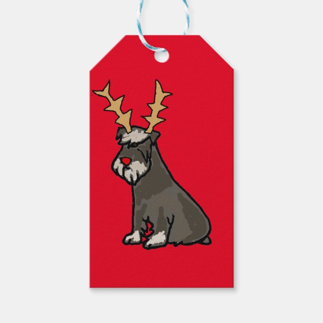 Funny Schnauzer mit Reindeer Antlers Weihnachten Geschenkanhänger (Vorderseite)