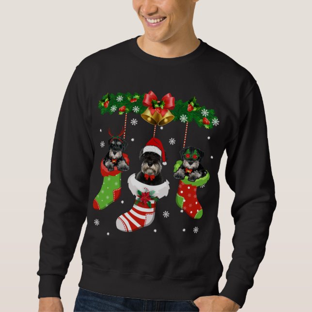 Funny Schnauzer Weihnachtsbaumsocken Dog Lover Xma Sweatshirt (Vorderseite)