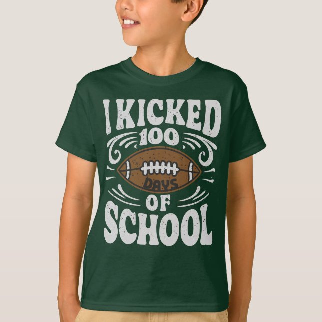 Funny School 100th Day Boys Kinder Fußball Joke T-Shirt (Vorderseite)
