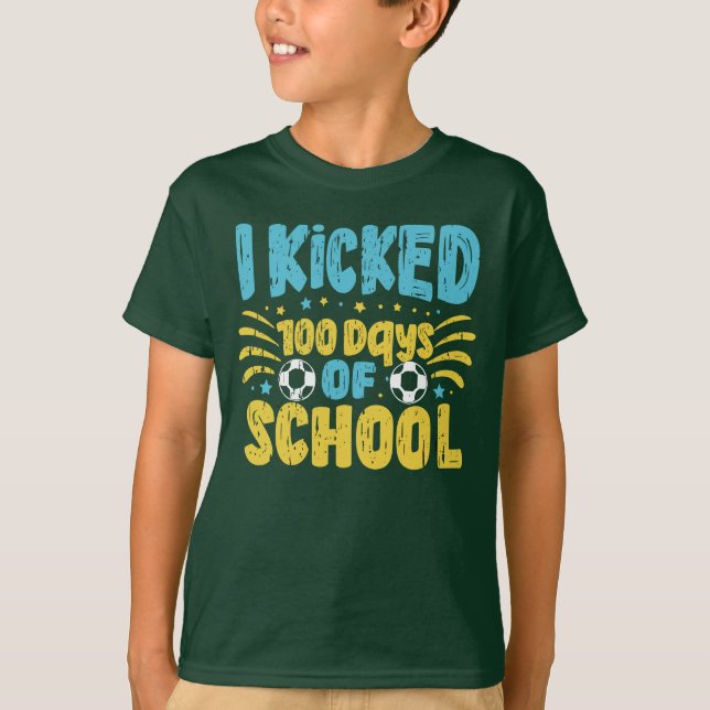 Funny School 100th Day Boys Kinder Fußball Joke T-Shirt (Vorderseite)
