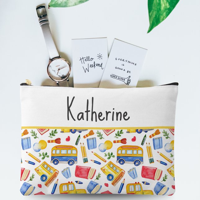 Funny School Bus zurück zum Schulnamen Muster Zubehörtasche (Von Creator hochgeladen)