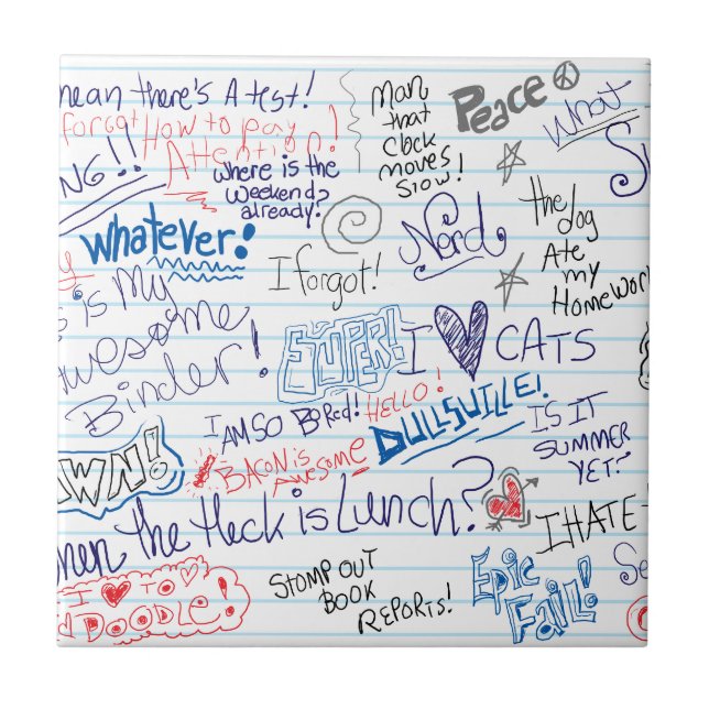 Funny School Doodles Art Redewendungen Spaß  Fliese (Vorderseite)