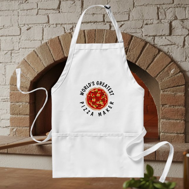 Funny Schürze für den weltgrößten Pizzahersteller (White kitchen apron for world's greatest pizza maker.)