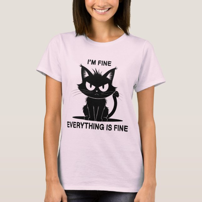 Funny schwarz Spiky Cat Ich bin gut alles ist gut. T-Shirt (Vorderseite)