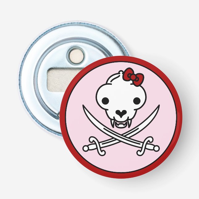 Funny Schwarz-weiß Jolly Kitty Pirate Skull Bones Flaschenöffner (Vorderseite)