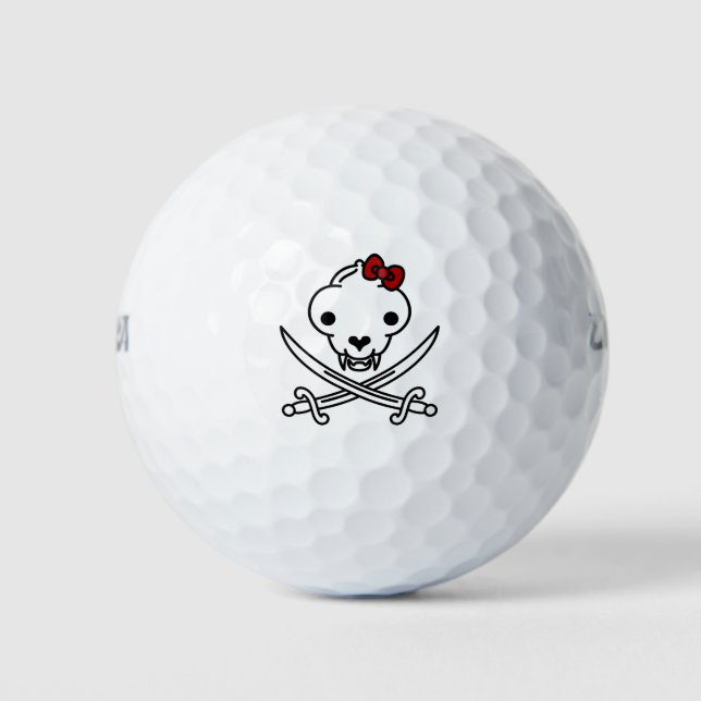 Funny Schwarz-weiß Jolly Kitty Pirate Skull Bones Golfball (Vorderseite)