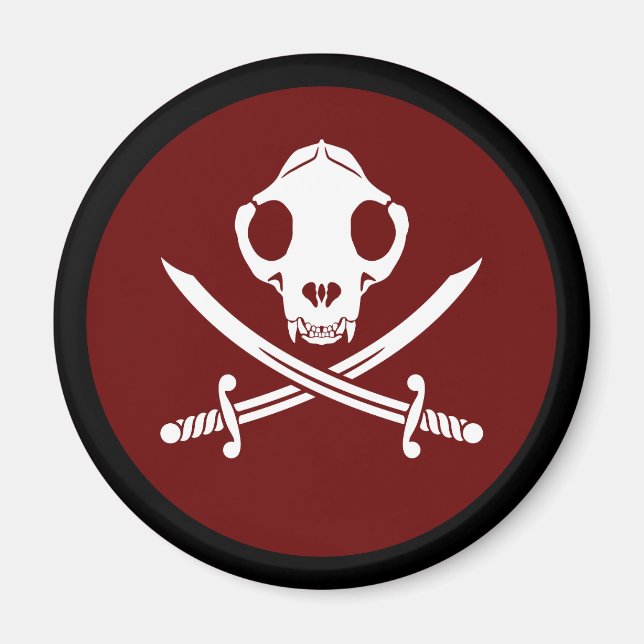 Funny Schwarz-weiß Jolly Kitty Pirate Skull Bones Magnet (Vorne)