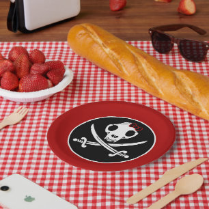Funny Schwarz-weiß Jolly Kitty Pirate Skull Bones Pappteller