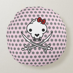 Funny Schwarz-weiß Jolly Kitty Pirate Skull Bones Rundes Kissen
