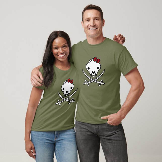 Funny Schwarz-weiß Jolly Kitty Pirate Skull Bones T-Shirt (Unisex)