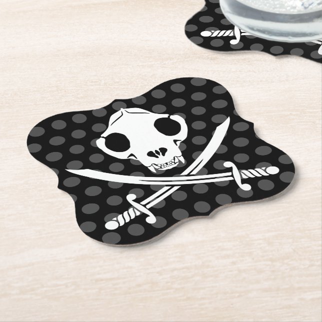 Funny Schwarz-weiß Jolly Kitty Pirate Skull Bones Untersetzer (angewinkelt)
