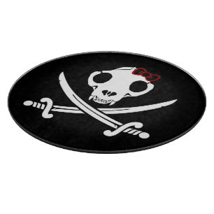 Funny Schwarz-weiß Jolly Kitty Pirate Skull Sabers Schneidebrett