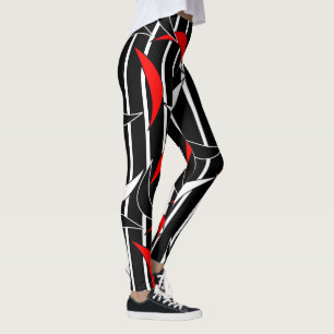 Funny Schwarz-weiß Red Stripes Halbmond Leggings