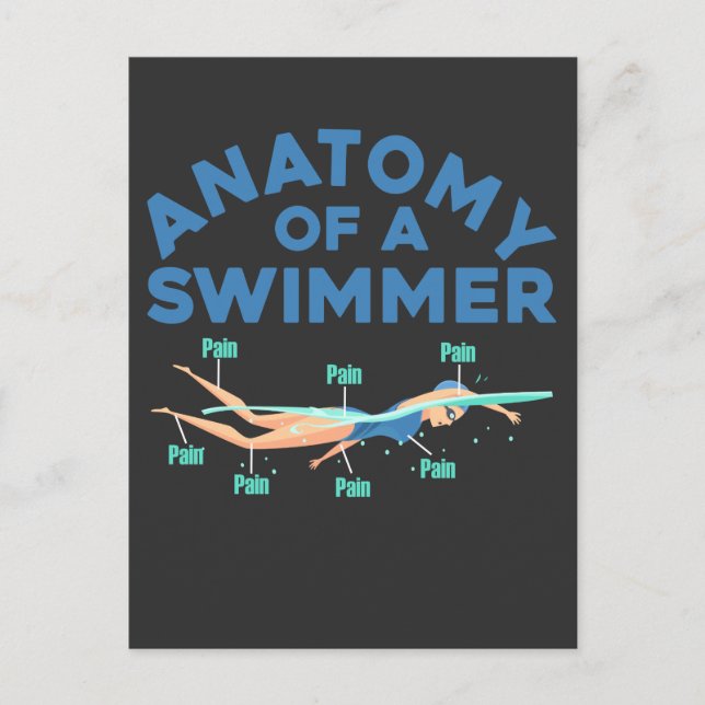 Funny schwimmen Anatomie eines Schwimmers Wassersp Postkarte (Vorderseite)
