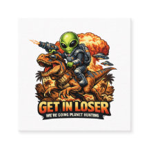 Funny Sci-Fi Fantasy Meme Art, Alien Riding Dinosa