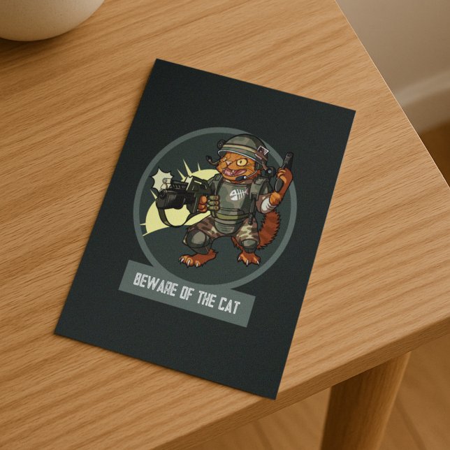 Funny Sci-fi Marine Orange Cat Vorsicht vor der Ka Postkarte (Von Creator hochgeladen)
