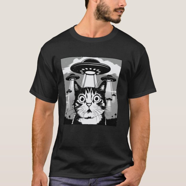 Funny Sci-Fi, schockierte Cat Meme Alien Invasion, T-Shirt (Vorderseite)