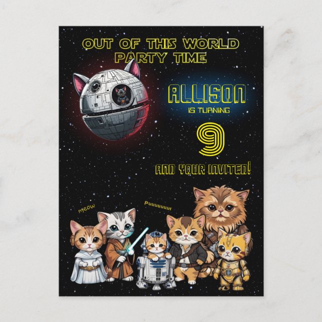 Funny Science Fiction Kitty Cat Custom Einladung Postkarte (Vorderseite)