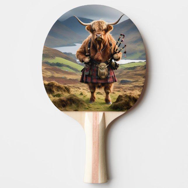 Funny Scottish Highland Cow Bagpiper, Tischtennis Schläger (Vorderseite)