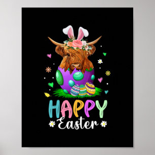 Funny Scottish Highland Cow Easter Egg Bauern Poster