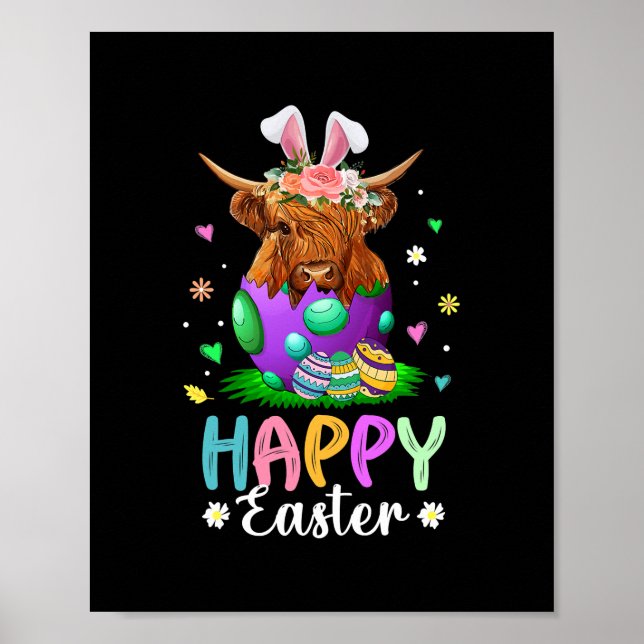 Funny Scottish Highland Cow Easter Egg Bauern Poster (Vorne)