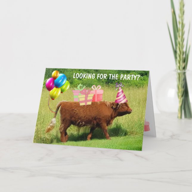 Funny Scottish Highland Steer Birthday Karte (Vorderseite)