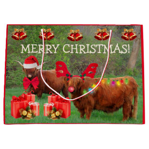 Funny Scottish Highland Steer Christmas Large Gift Große Geschenktüte