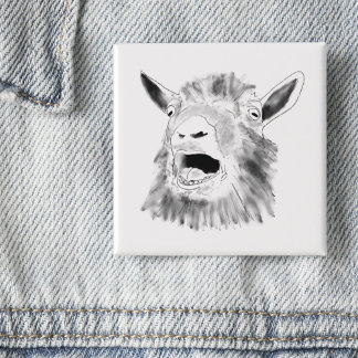 Funny Screaming Goat Drawing Quirky Button