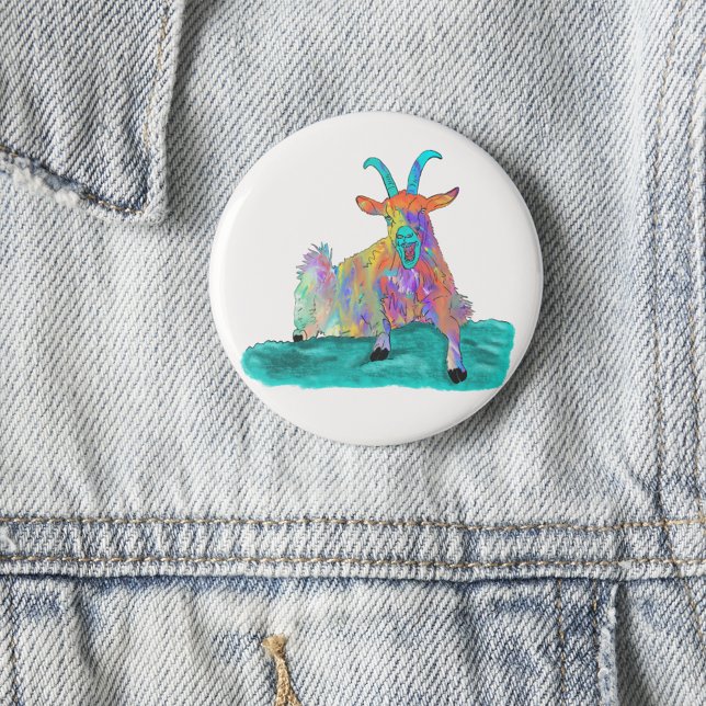 Funny Screening Goat Animal Art Malerei Design Button (Funny screaming goat colorful farm animal art button)