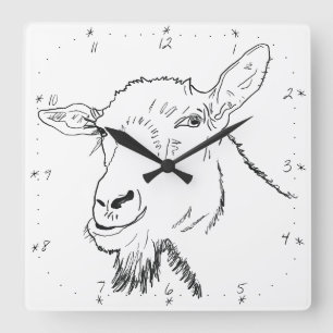 Funny Screening Goat Zeichnend Quirky Animal Desig Quadratische Wanduhr