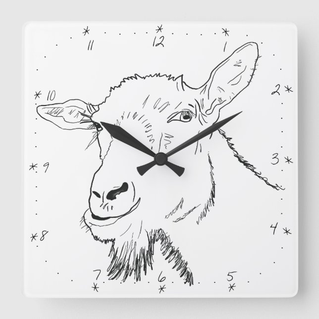 Funny Screening Goat Zeichnend Quirky Animal Desig Quadratische Wanduhr (Vorderseite)