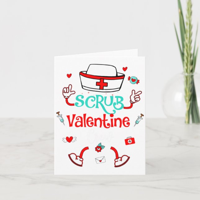 Funny Scrub Valentines Day Nurse Crew Family Group Karte (Vorderseite)
