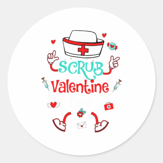 Funny Scrub Valentines Day Nurse Crew Family Group Runder Aufkleber (Vorderseite)