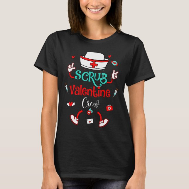 Funny Scrub Valentines Day Nurse Crew Family Group T-Shirt (Vorderseite)