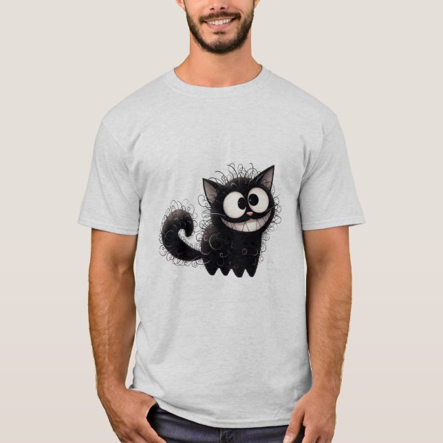 Funny Scruffy Black Cat Grin  ✨🐾🖤 T-Shirt (Vorderseite)