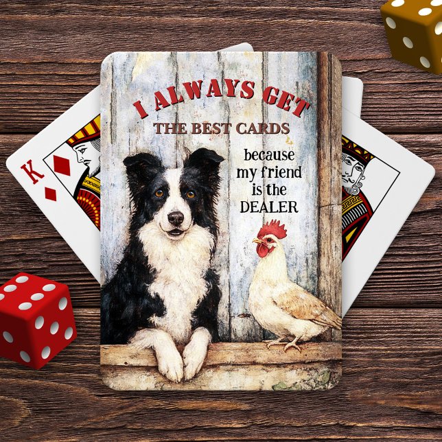 Funny Scruffy Dog and Chicken  Spielkarten (Deck of playing cards featuring a scruffy dog and chicken with your custom (funny or other) texts.)