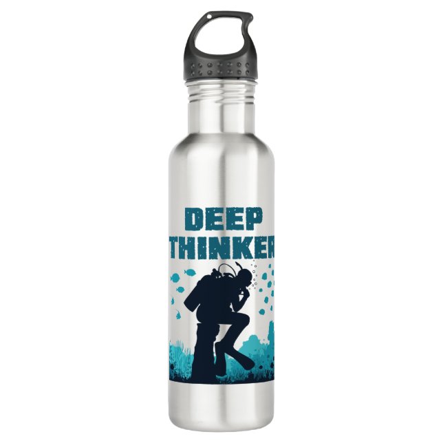 Funny Scuba Diver Deep Thinker Rodin Edelstahlflasche (Vorderseite)