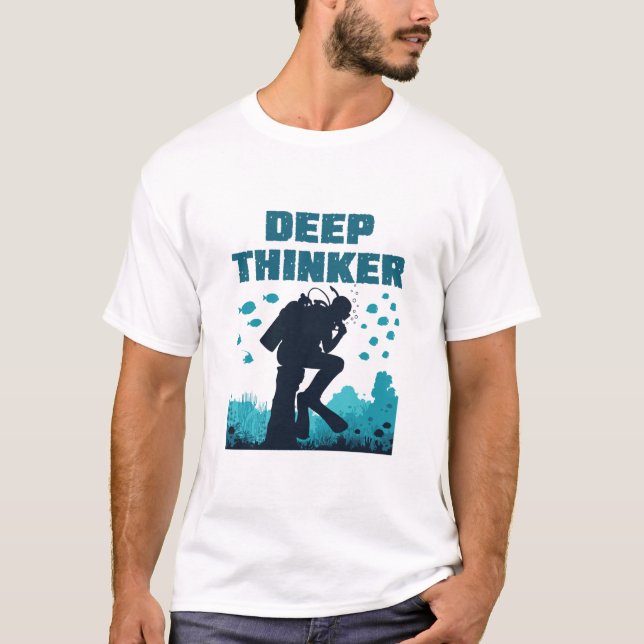 Funny Scuba Diver Deep Thinker Rodin T-Shirt (Vorderseite)