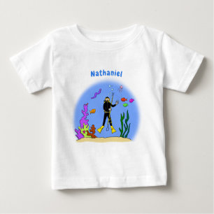 Funny Scuba Diver und Fischarten Cartoon Baby T-shirt