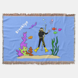 Funny Scuba Diver und Fischarten Cartoon Decke